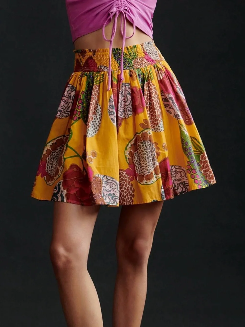 Anthropologie Let Me Be Mixed Print Mini Skirt Women’s M Yellow Floral Bro